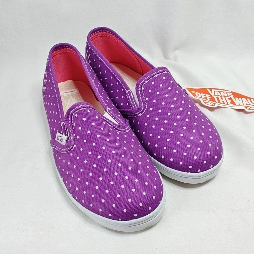 Vans Slip-On Lo Pro Dahlia Purple Micro White Dots Sneakers Size 12 Kids New